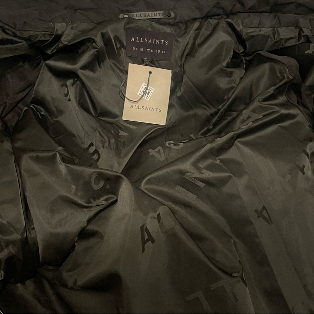 All Saints Black Puffer Jacket with Quilted Design and High Collar - Picture 7 of 9